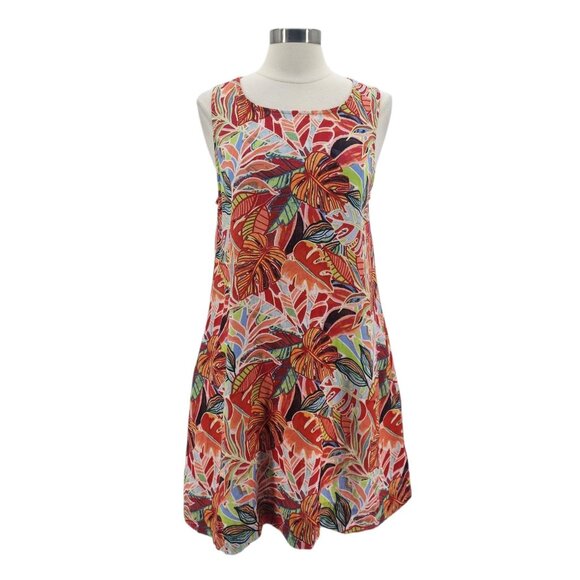 C&C California Womens Large Dress Linen Mini Tropical Floral Multicolor Bohemian - Picture 1 of 8